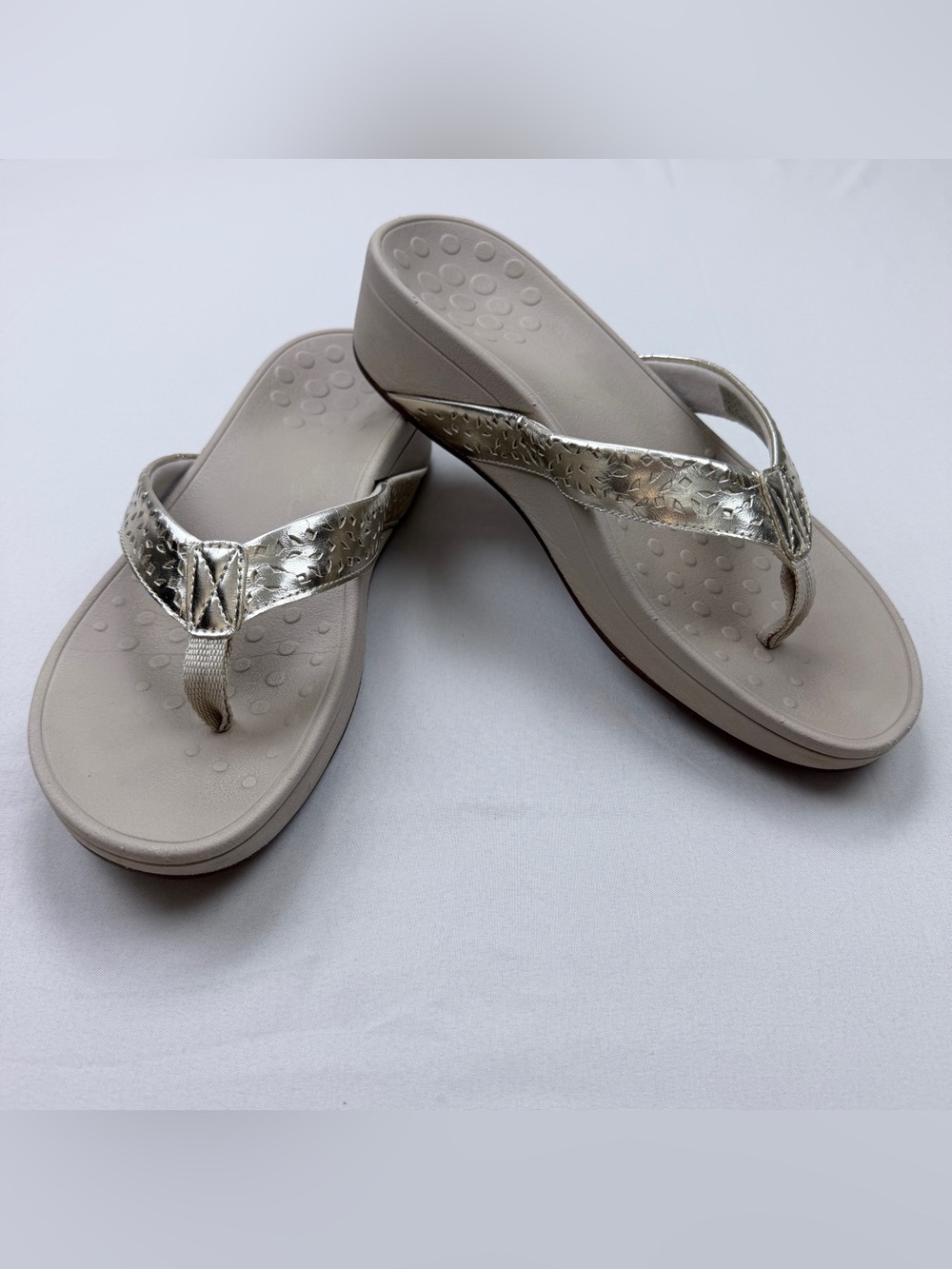 Vionic Zuma Wedge Sandals with Silver Metallic Strap